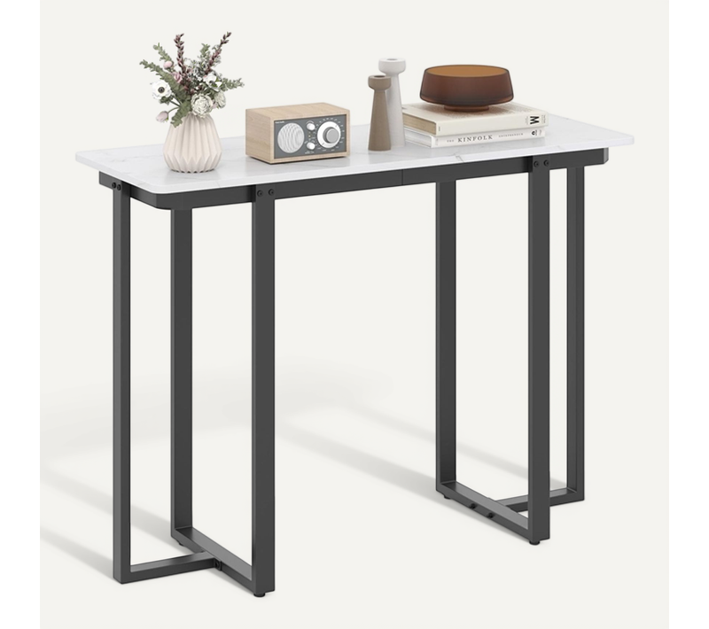 Table Console Effect Marbre, Console Entree Couloir Doré, Cadre En Métal, Design Géométrique (noir)