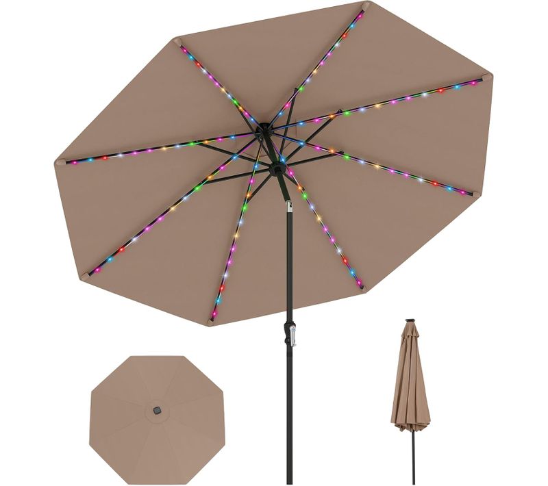 Parasol De Jardin Exterieur 300 Cm, 96 Lumières LED, 35° Inclinaison à Bouton-poussoir (brun)