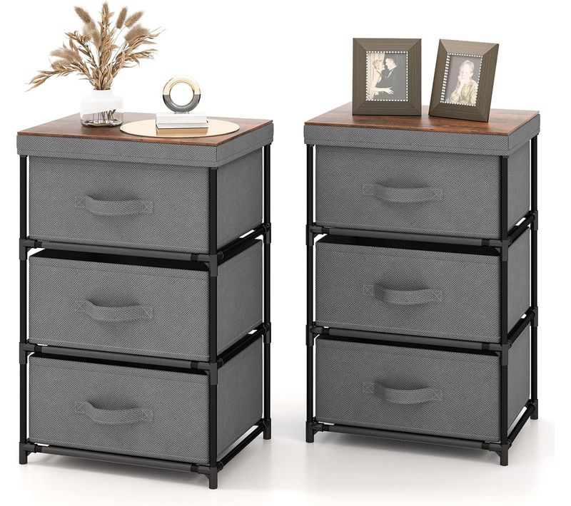 Lot De 2 Commode 3 Tiroirs En Tissu, Commode Chambre Adulte Avec Cadre En Métal,40x30x62cm(gris)