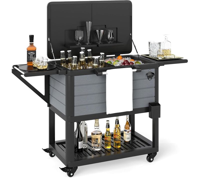 Chariot Isothermique 91l, Roulettes Et Ouvre-bouteille, Mobile Pour Fête Et Bbq Jardin