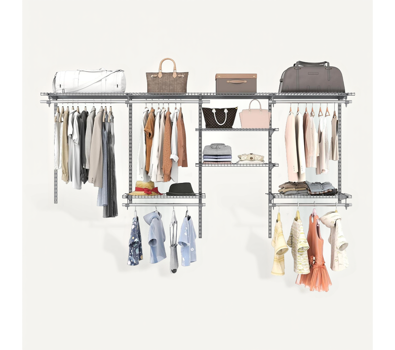Système De Rangement De Placard à Fil Métallique 250 Cm, Penderie Murale Extensible (gris)