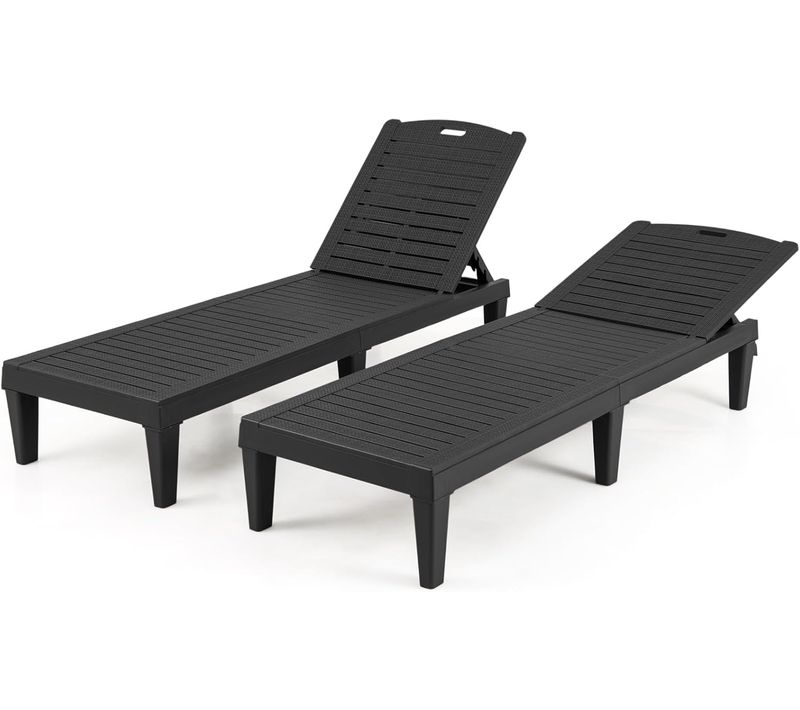 Lot De 2 Bains De Soleil, Chaise Longue Jardin, Dossiers Réglables, 156 X 55 X 83 Cm (noir)