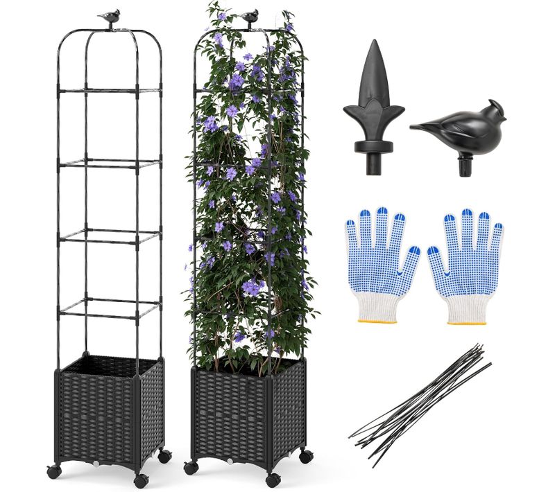 Jardinière Surélevée à Roulettes Verrouillables Avec Bac à Planter Et Treillis (40 X 40 X 211 Cm)