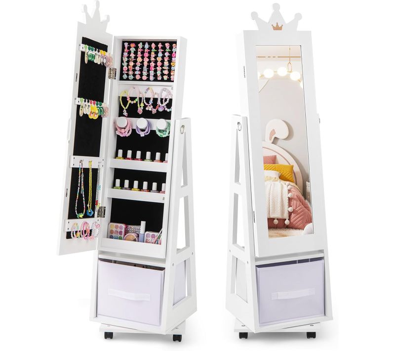 Armoire à Bijoux Enfant Avec Roulettes Et Base Pivotante, Dispositif Anti-basculement