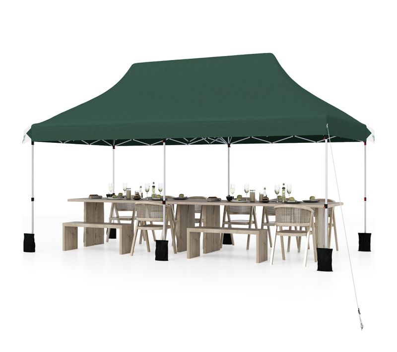 Tonnelle De Jardin Pop-up Pliable 300x600cm, Imperméable Protection Solaire 3 Hauteurs (vert)