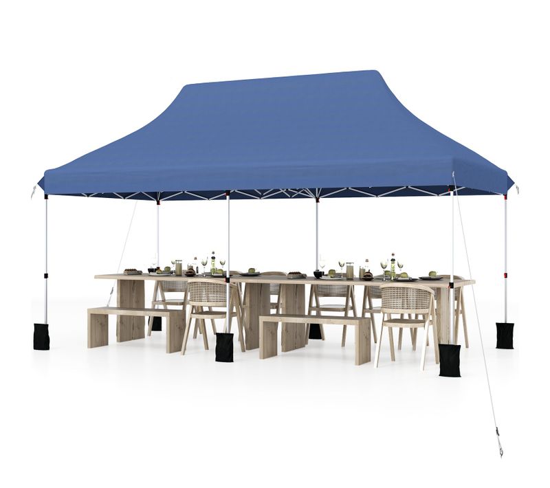 Tonnelle De Jardin Pop-up Pliable 300x600cm, Imperméable Protection Solaire 3 Hauteurs (bleu)