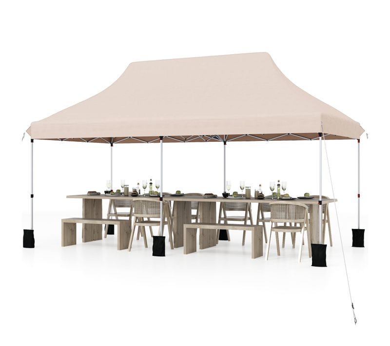 Tonnelle De Jardin Pop-up Pliable 300x600cm, Imperméable Protection Solaire 3 Hauteurs (beige)
