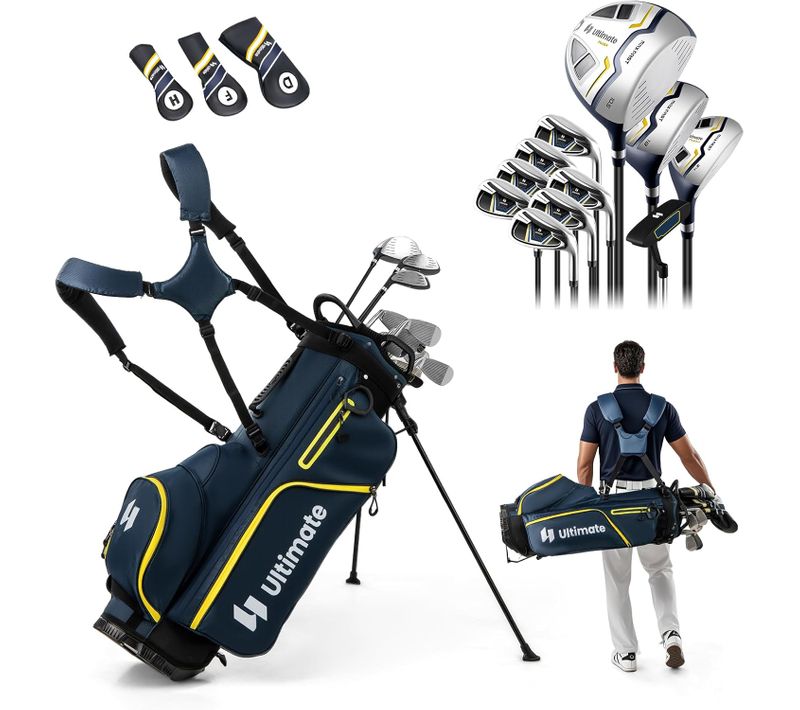 Ensemble Club De Golf Portable, Sac Trépied Avec Driver 460cc #1, Bois #3 Hybride Fers