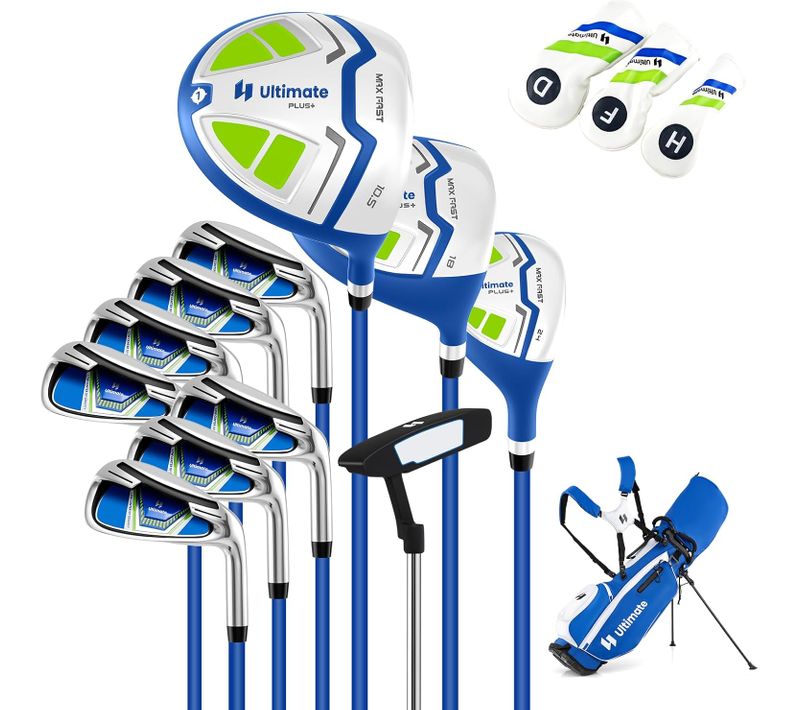 Ensemble Club De Golf Portable, Sac Trépied Avec Driver 460cc #1, Bois #3 Hybride Fers
