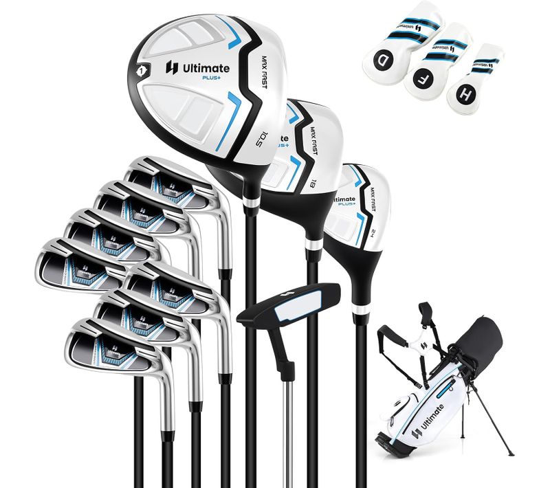 Ensemble Club De Golf Portable, Sac Trépied Avec Driver 460cc #1, Bois #3 Hybride Fers