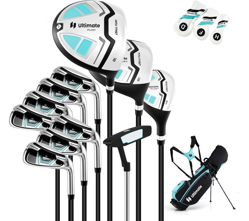 Ensemble Club De Golf Portable, Sac Trépied Avec Driver 460cc #1, Bois #3 Hybride Fers