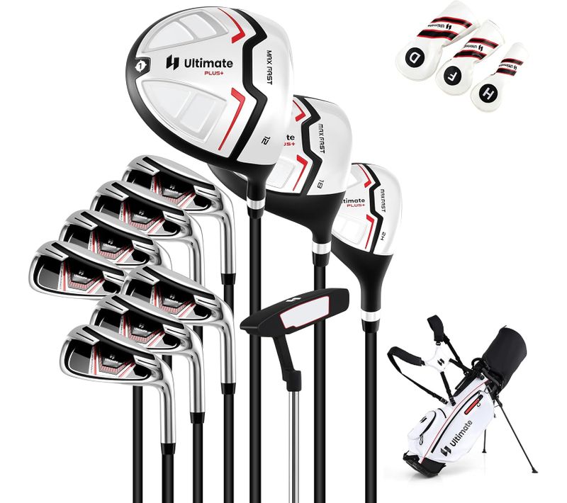 Ensemble Club De Golf Portable, Sac Trépied Avec Driver 460cc #1, Bois #3 Hybride Fers