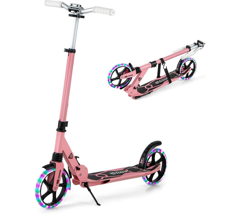 Trottinette Enfant Pliable Avec 2 Roues Clignotantes, Hauteurs Réglables, Frein à Pied (rose)