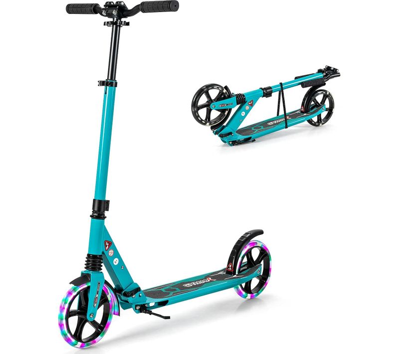 Trottinette Enfant Pliable Avec 2 Roues Clignotantes, Hauteurs Réglables, Frein à Pied (vert)