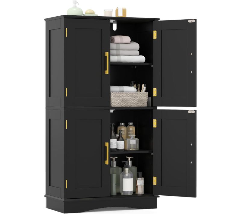 Meuble De Rangement De Salle De Bain, Design Élégant, Armoire Autoportant De 110 Cm (noir)