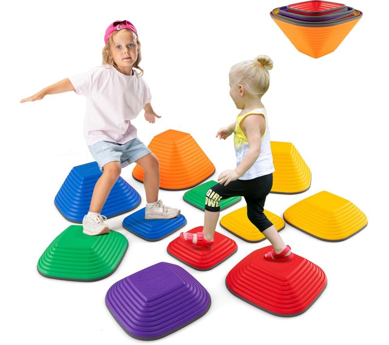 11 Pierres D'équilibre Empilables Enfant Avec Bord Tpe, Parcours Motricité Enfant, Carré