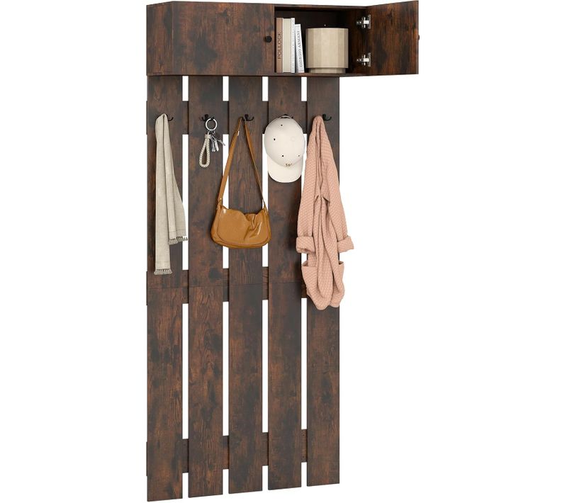 Porte-manteau Mural Pour Entrée, Portant Mural 210 Cm, 90 X 33 X 210 Cm, (marron Rustique)