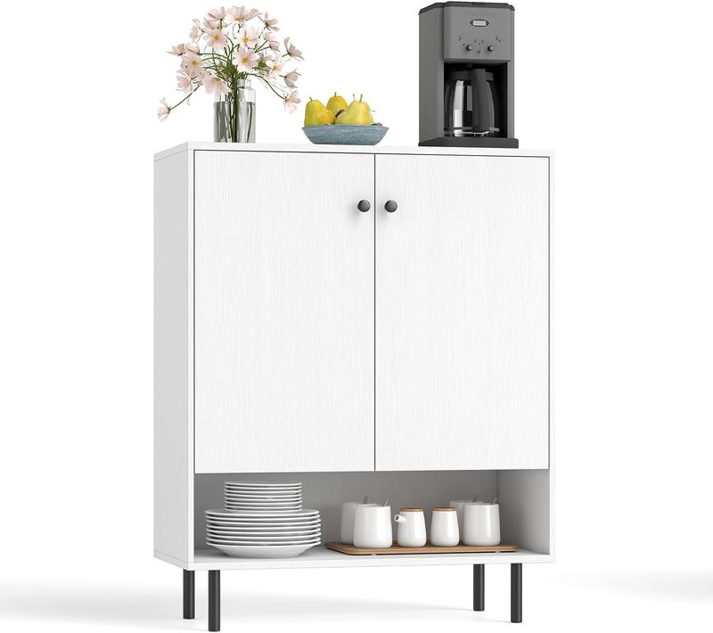 Buffet Bas,buffet Salon Avec Compartiment Ouvert,meuble Rangement Pour Entrée,étagère Réglable,blanc