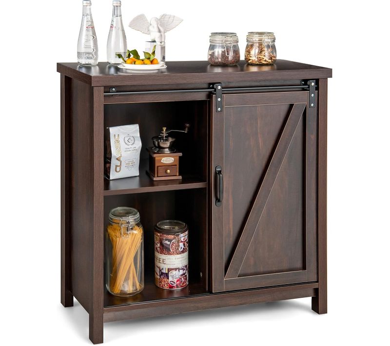 Meuble Cuisine Rangement, Buffet, Armoire Cuisine Avec Porte Coulissante Grange, Meuble Bar, Marron