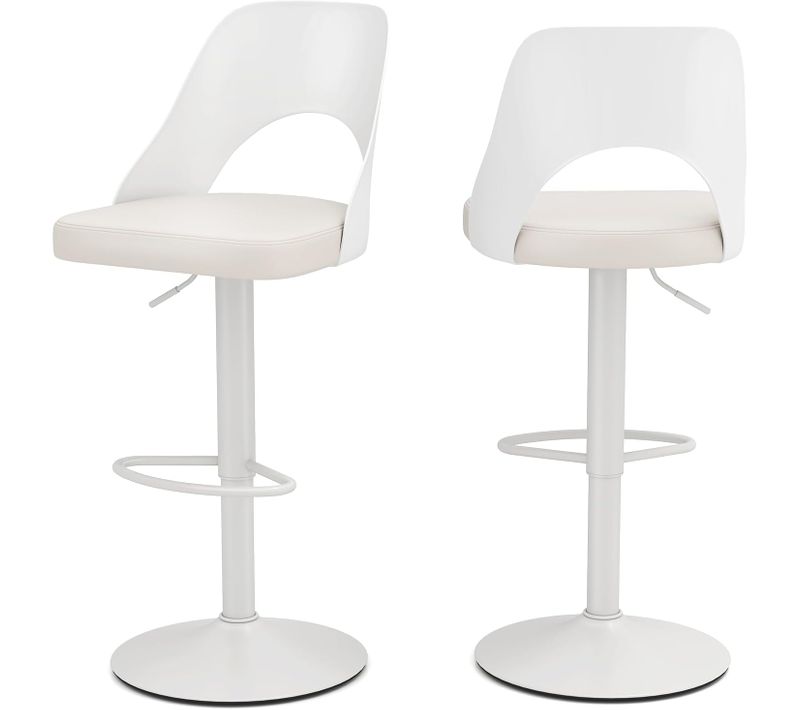 Lot De 2 Tabourets De Bar, Chaise De Bar Avec Siège Élargi, Repose-pieds, Design Modernes (blanc,2)