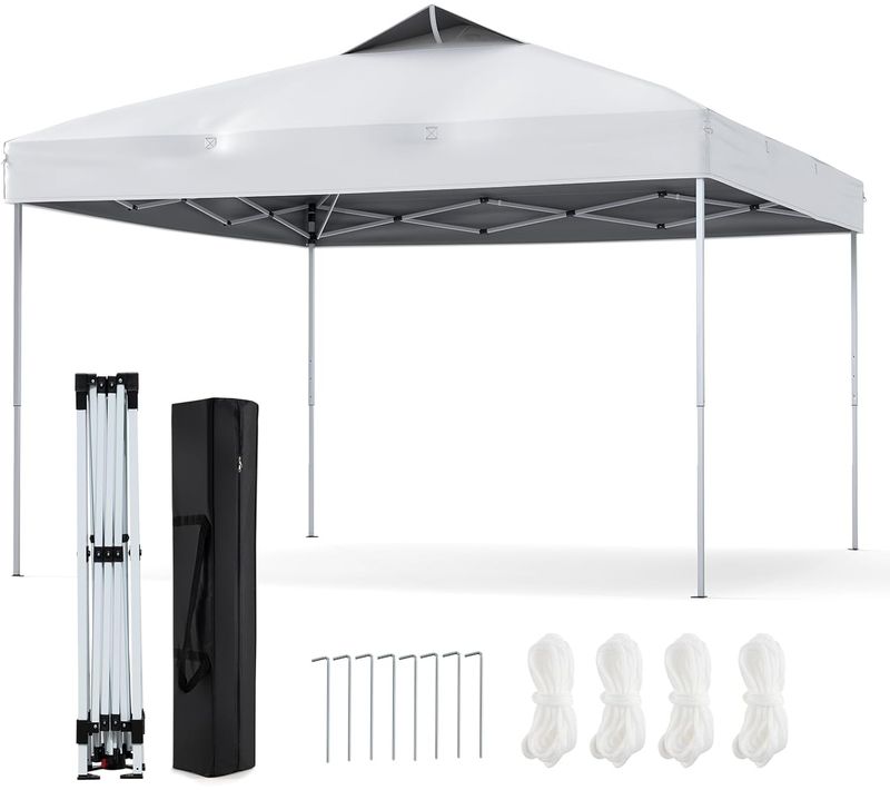 Tonnelle Pop-up 295x295cm Verrouillage Central Portable Avec Sac Et Accessoires,blanc