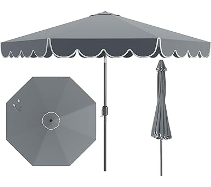 Parasol De Jardin Exterieur 300 Cm, 24 Lumières LED, Panneau Solaire, 35° Inclinaison