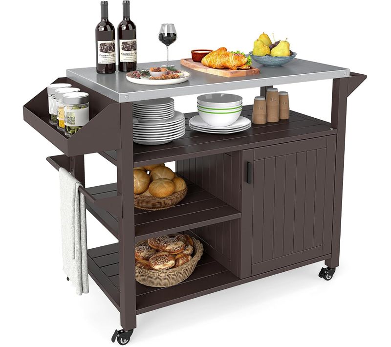 Chariot De Barbecue De Grill Extérieur,avec Armoire De Rangement Étagères,116 X 50 X 87 Cm