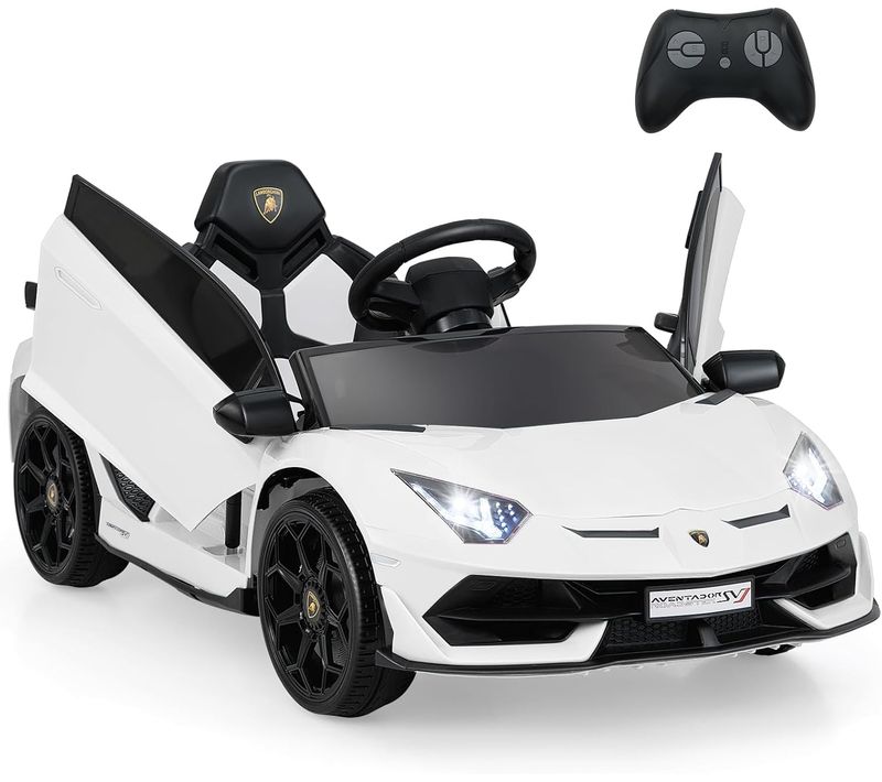 12v Lamborghini Voiture Électrique Enfant Avec Télécommande, Lumières LED Et Klaxon (blanc)