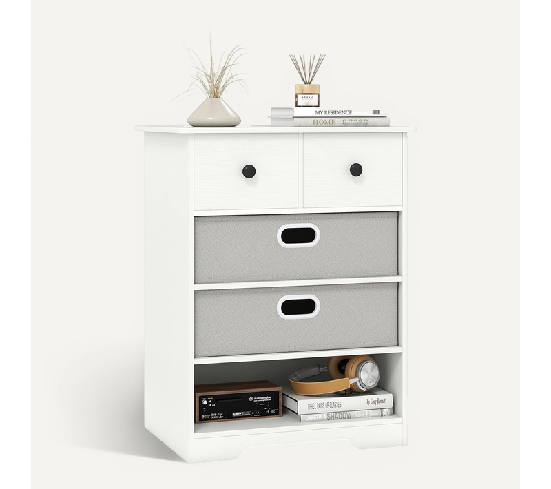 Table De Chevet 4 Tiroirs, Commode Rangement Moderne Avec Étagères Ouvertes, Pour Chambre (1)