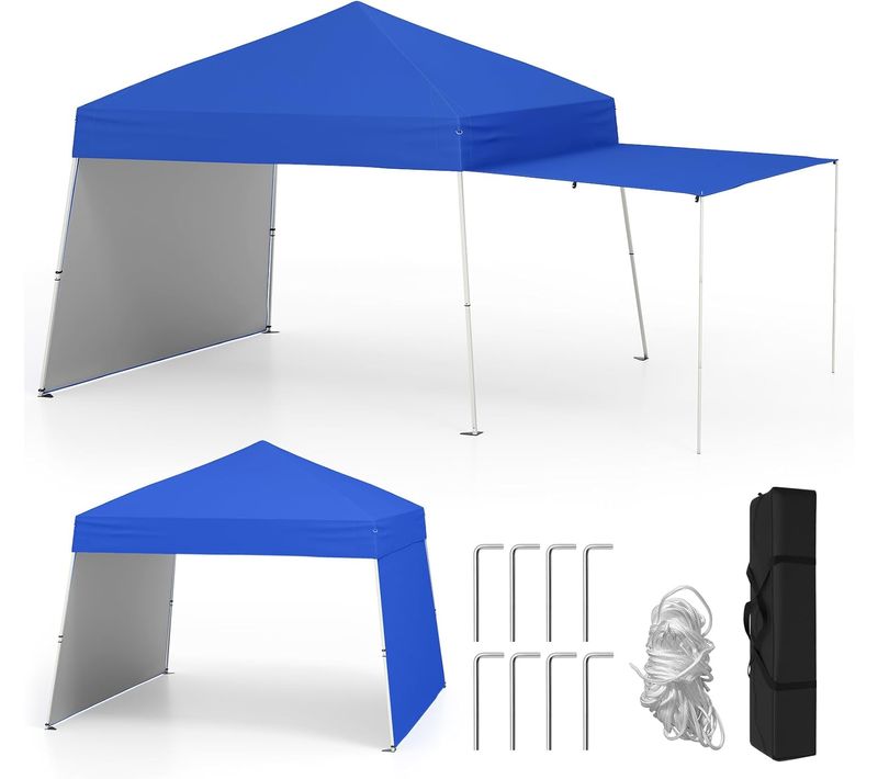 Tonnelle De Jardin Pop-up 430 X 280 Cm, 2 Parois Latérales 8 Piquets 4 Cordes à Vent (bleu)