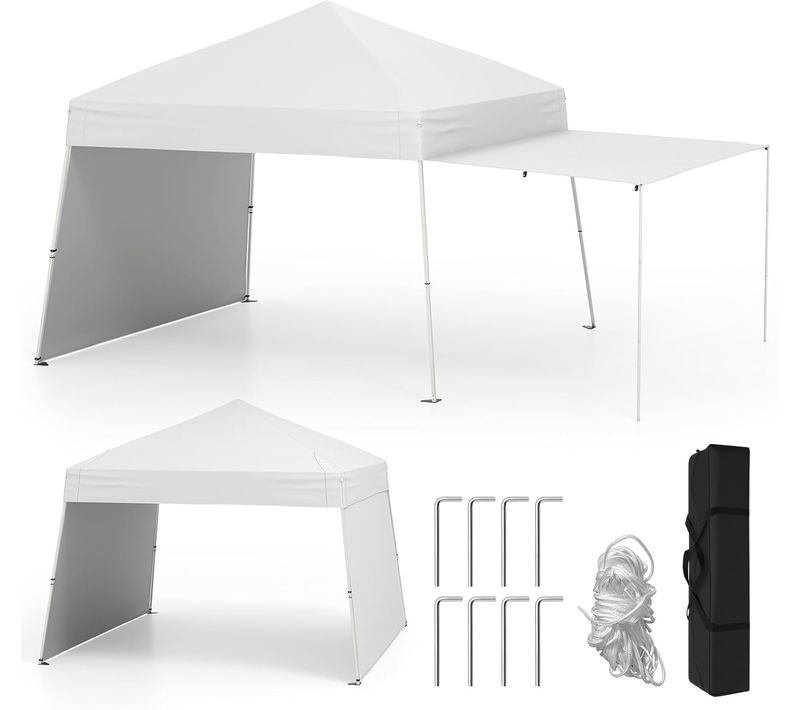 Tonnelle De Jardin Pop-up 430 X 280 Cm, 2 Parois Latérales 8 Piquets 4 Cordes à Vent (blanc)