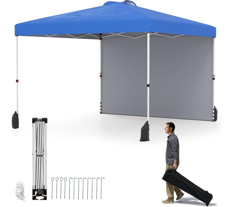 Tonnelle De Jardin 3x3 M Avec Paroi Latérale, Tente Réception Pliant Avec Sac à Roulettes (bleu)