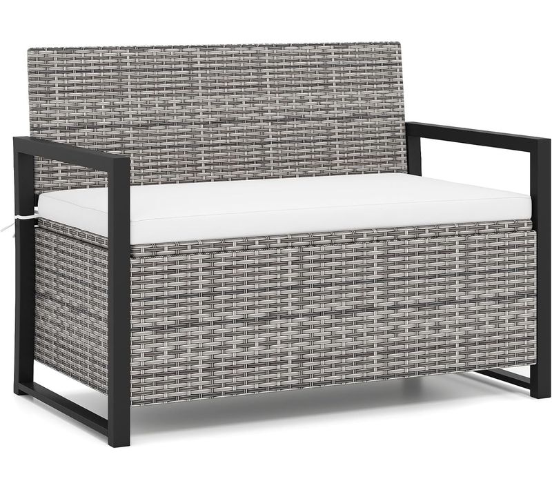 2 En 1 Banc Coffre Exterieur En Rotin Pe, Coffre De Rangement 150 L, 117 × 62 × 85 Cm