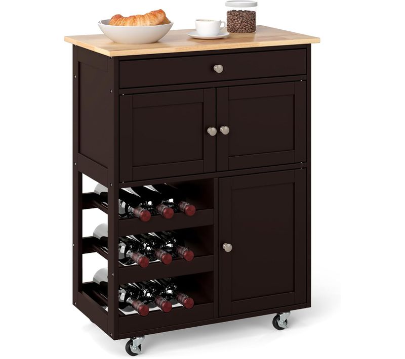 Desserte De Cuisine à Roulettes, Rangement Cuisine Plateau En Bois D'hévéa,37 X 67 X 86 Cm(marron)