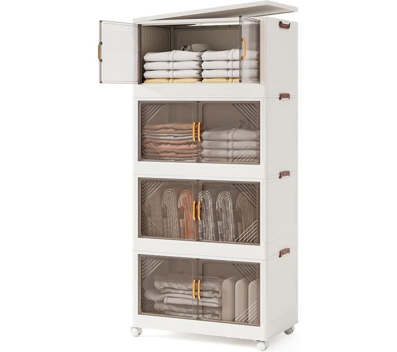 Boite Rangement Plastique 284 L, Caisses Rangement Pliables à Roulette, Porte Magnétique