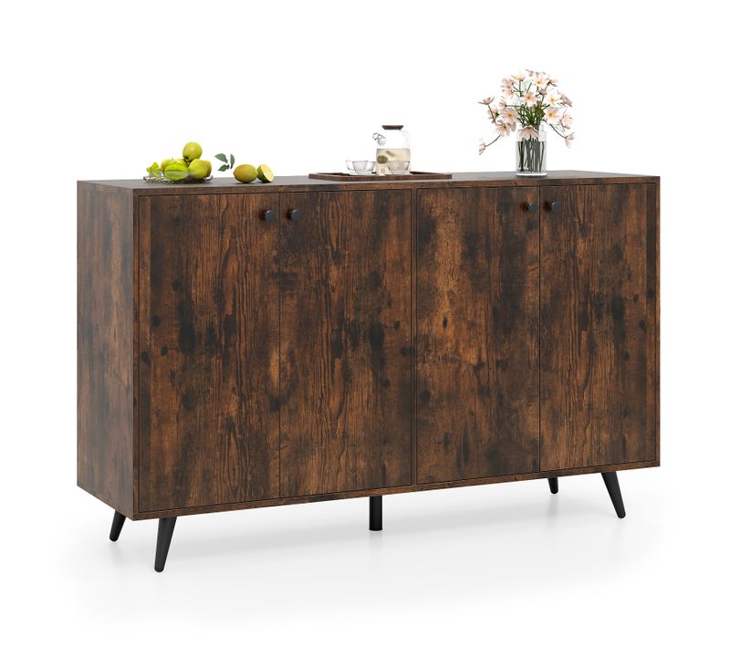 Buffet Bas 4 Portes, Buffet Salon Scandinave Avec Étagères,meuble Rangement Bas (marron Rustique)
