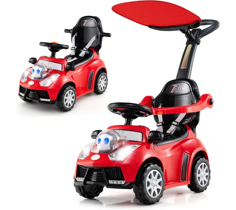 3 En 1 Porteur Enfant Sur Thème Robots Avec Klaxon Et Musique Et Lumière, Canopy Réglable (rouge)
