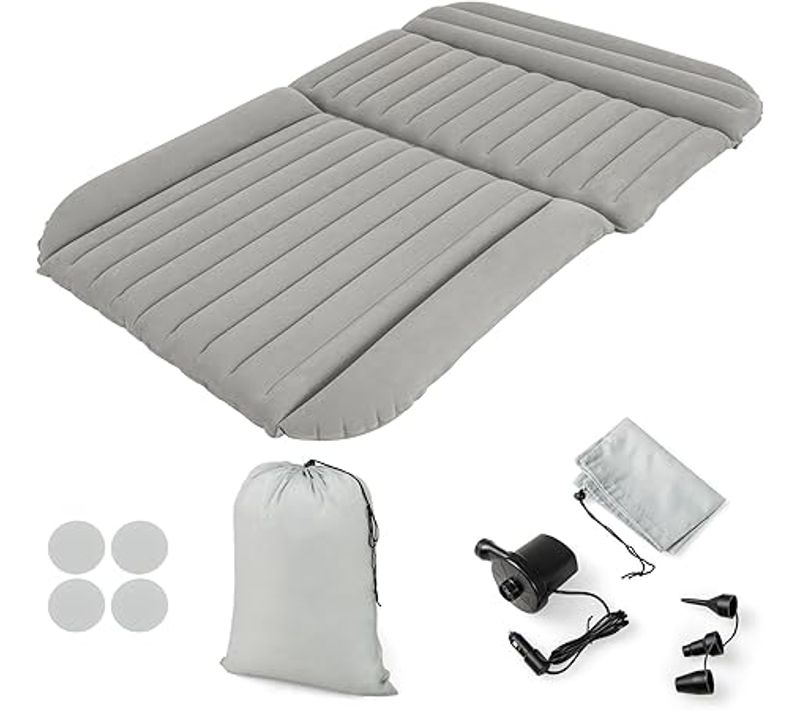 Matelas Gonflable Voiture Avec Pompe à Air et Flocage Double Face Et Sac De Transport (gris)