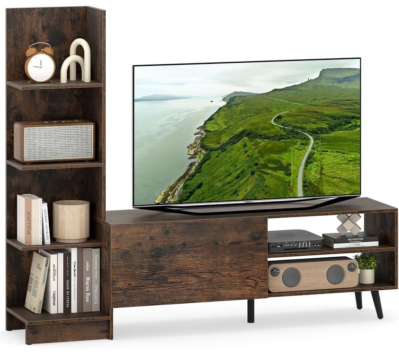 Meuble TV Bibliothèque En L Pour Télé 50", Meuble Télé 140 Cm Pour Salon, Chambre (marron Rustique)