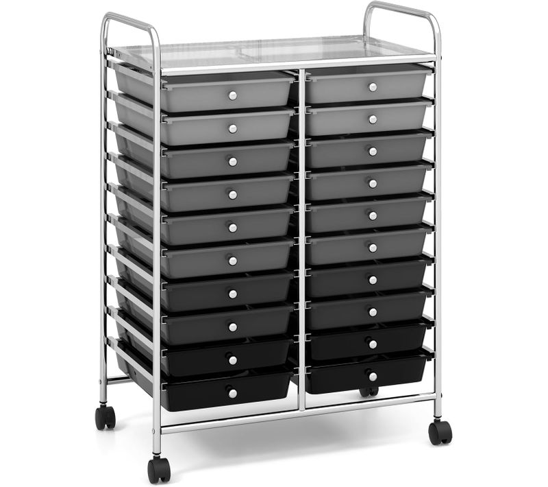 Chariot De Rangement à Roulette 20 Tiroirs En Pp Avec Tablette, Cadre En Métal (noir Dégradé)