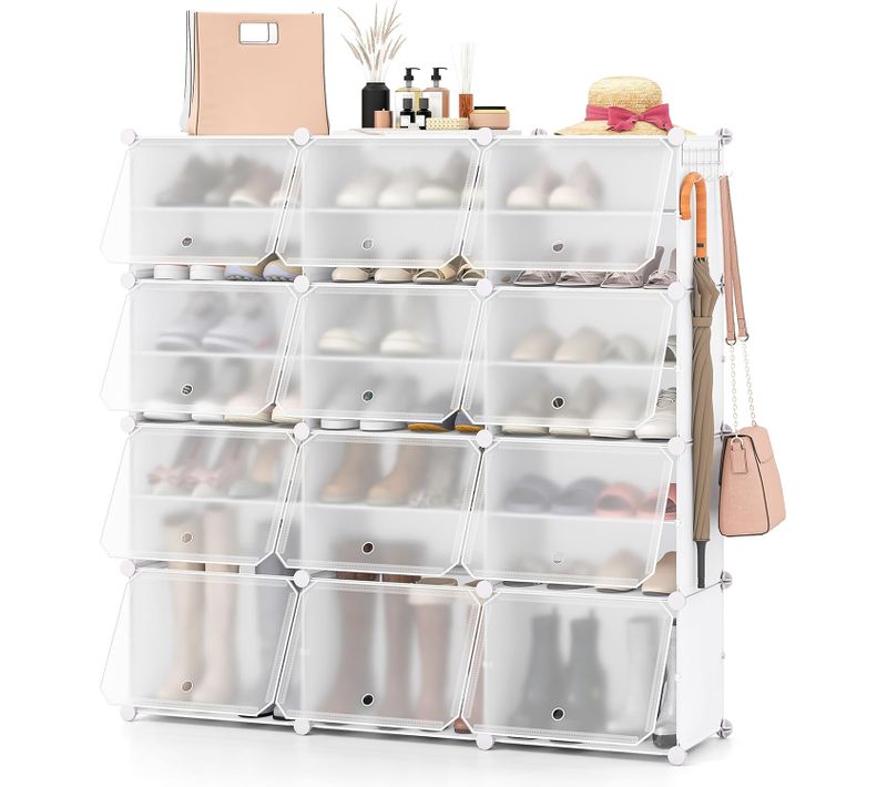 Meuble à Chaussure Pour 48 Paires, Crochet De Suspension Latéral, 124 × 32 × 125 Cm ,blanc