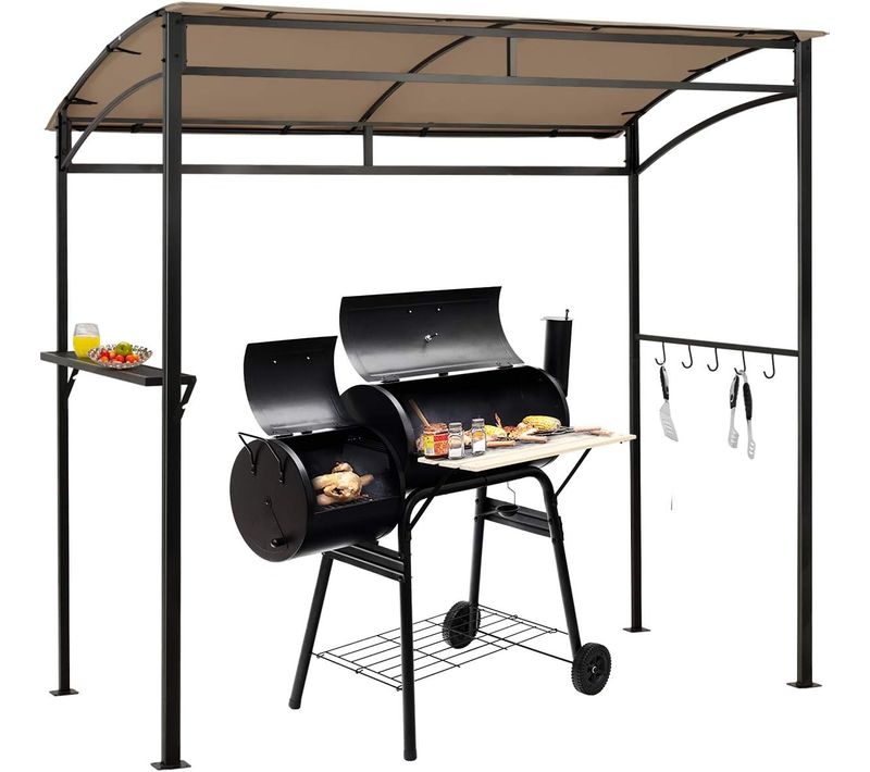 Abri Barbecue Exterieur De 216 Cm Cadre En Métal Imperméable, Crochets De Rangement (marron)