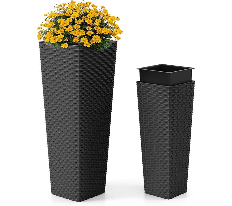 Lot De 2 Pots à Plantes En Rotin Pp, Ensemble De Grands Jardinières D'extérieur (noir)