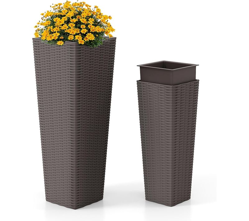 Lot De 2 Pots à Plantes En Rotin Pp, Ensemble De Grands Jardinières D'extérieur (brun)