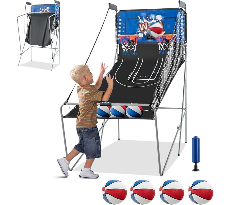 Jeu De Basketball Arcade Pliable à 2 Panier 4 Balles, Système De Pointage ( Noir+bleu)