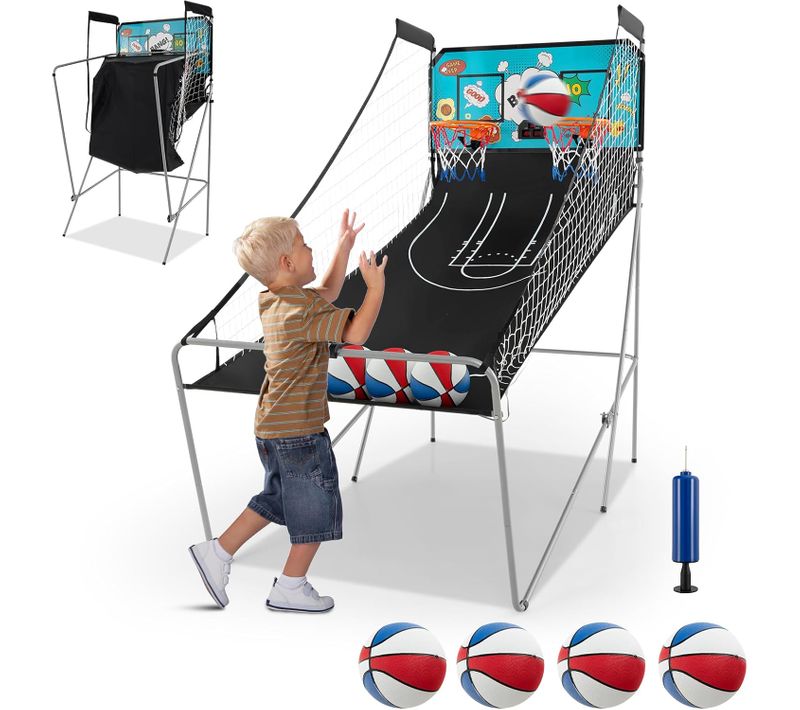 Jeu De Basketball Arcade Pliable à 2 Panier 4 Balles, Système De Pointage (noir+vert)