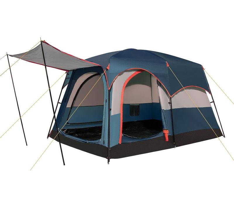 Tente De Camping Avec 2 Pièces Pour 4-6 Personnes, Toit Imperméable En Maille Coupe-vent Sac
