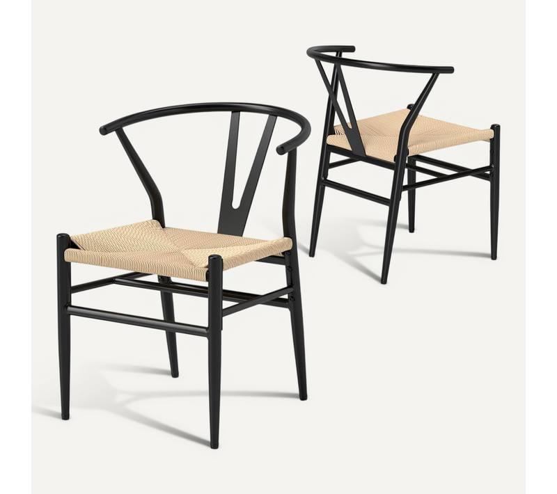 Lot de 2 Chaises Wishbone Style Scandinave, Chaises Avec Cadre En Métal, Dossier En Y, noir