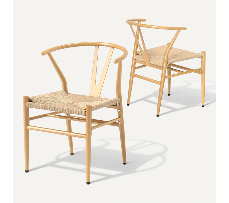 Chaise Wishbone Style Scandinave, Chaises Avec Cadre En Métal, Dossier En Y (naturel,2)