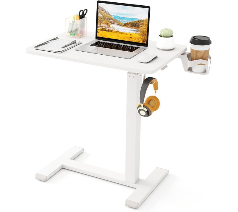 Table De Lit Pour Ordinateur Portable, Table Roulante Pour Lit, Bureau Pneumatique Réglable(blanc)